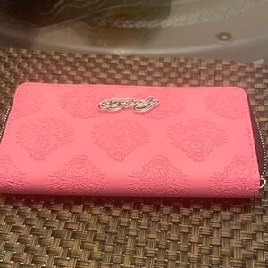 Ed Hardy Vibrant Pink Embossed Wallet